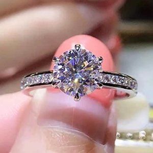 💥 Round Brilliant Diamond 6 Prong CZ Bridal Rings for Women, HA4442-6